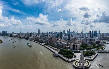 Obraz premium Aerial view of Shanghai City skyline and buildings scenery, China. Panoramic view.