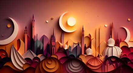 Background Ramadan kareem, paper art , 8k ,colorful