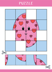 Puzzle for kids. Find the missing parts of the picture. Simple educational game. Cut and glue. Vector worksheet