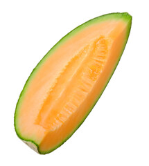 Slice orange color melon isolated on transparent background, PNG image