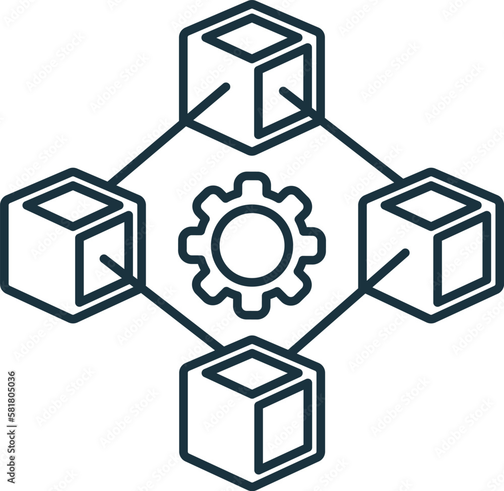 Poster blockchain technology line icon. monochrome simple blockchain technology outline icon for templates,
