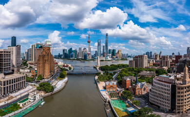 Fototapeta premium Aerial view of skyline and modern buildings in Shanghai, China.