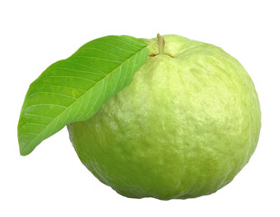 Green guava fruit and leaf isolated on transparent background, PNG image