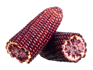 Half of red corn isolated on transparent background, PNG image