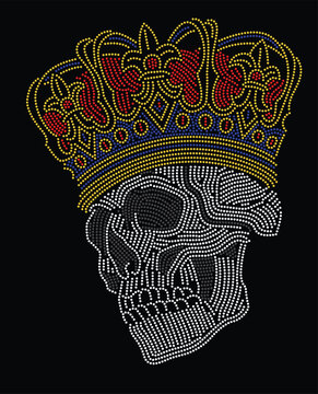 embellished t-shirt graphics, skull and crown rhinestone pattern
