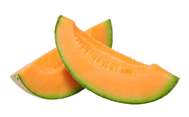 Slice orange fresh melon isolated on transparent background, PNG image