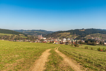 Fototapeta na wymiar Turzovka town with hills around in Slovakia