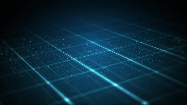 Abstract Technology Digital Grid Background/ 4k animation of an abstract high technology background with digital grid facets and particles slowly rotating