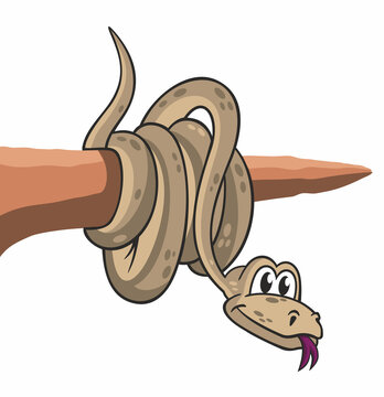 comicbild einer Schlange, die sich um einen Ast schlängelt