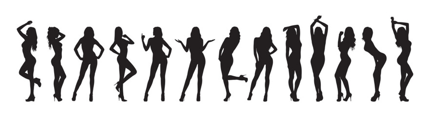 Fototapeta na wymiar Set of girls women sexy posing gestures set vector silhouette.