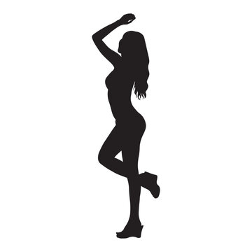 Sexy girl bikini posing vector silhouette.