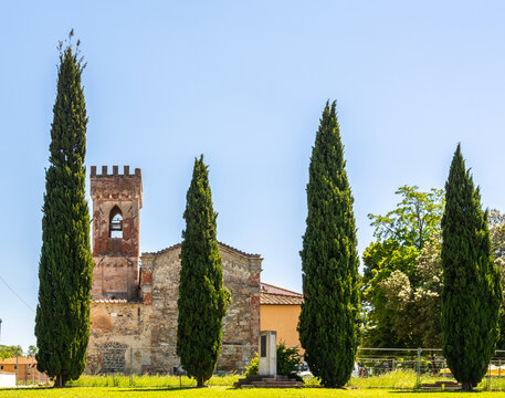 San Pietro abbey at Badia Pozzeveri an fraction of the municipality of Altopascio - 11th century -, Lucca province, Tuscany. An important archaeological italian site - Tuscan region, Italy