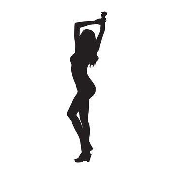 Sexy girl woman striptease vector silhouette.