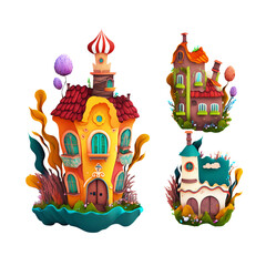 Whimsical plasticine 3D houses sculptures clipart illustrations isolated on white background AI generated