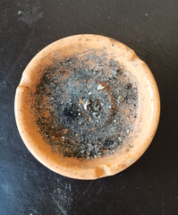 Photos of cigarette ashtrays, taken at close range