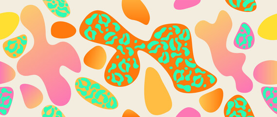 Vector flat illustration. Abstract pattern with leopard pattern and various organic shapes. Fashionable modern print. Suitable for background, screen saver, card, invitation, poster and for textile.