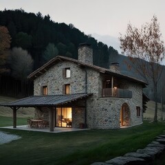 cottage stone house in the mountains