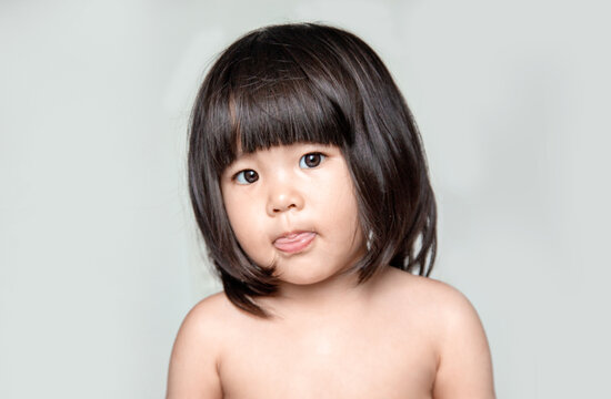 cute girl kids with race girl model on isolated background