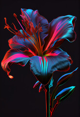 Vibrant Neon Lily on dark background - AI Generative 