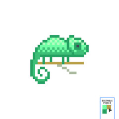 chameleon pixel icon. Pixel art. Old school computer graphic. 8 bit video game. Game assets 8-bit sprite.