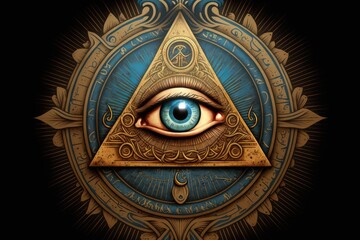 (The Eye of Providence, Eye of Omniscience, Luminous Delta, and Oculus Dei) is the all seeing eye of God. ancient mystical sacral symbol of the Freemasonry and Illuminati. Generative AI