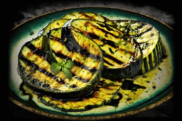 Slices of grilled zucchini provide as a lovely gastronomic backdrop. Generative AI