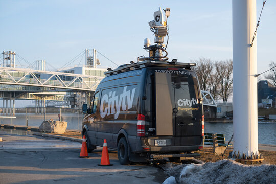 City TV news truck on Toronto street at Ontario Place. News,television, broadcast concept.