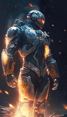 Homem futurista, roupa espacial