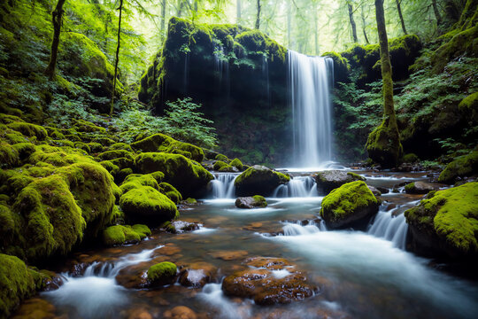 Get Lost in the Beauty of a Forest Waterfall and Mossy Rocks