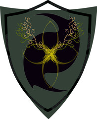 Greenery, gold sign. Coat of arms, emblem, shield, tattoo design