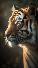 Fototapeta na wymiar Portrait of a bengal tiger. Beautiful wild animal and family photos, wallpaper, poster created with help of generative ai. 
