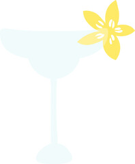 Tropical cocktail in a glass illustration, isolated PNG. Cartoon hand drawn flat style design. Summer holidays, vacations, outdoors, beach activity, pool party, seasonal element