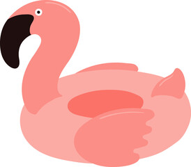 Pool float, flamingo float illustration, isolated PNG. Cartoon hand drawn flat style design. Summer holidays, vacations, outdoors, beach activity, pool party, seasonal element
