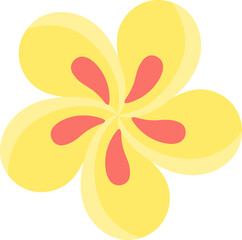 Tropical flower plumeria, frangipani illustration, isolated PNG. Cartoon hand drawn flat style design. Summer holidays, vacations, outdoors, beach activity, pool party, seasonal element