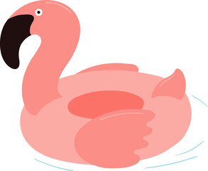 Pool float, flamingo float illustration, isolated PNG. Cartoon hand drawn flat style design. Summer holidays, vacations, outdoors, beach activity, pool party, seasonal element