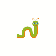 Cute green caterpillar cartoon on white background. Vector