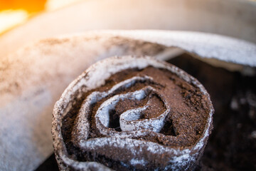 A new method of germinating seedlings in rolls. Fertilized soil with plant seeds is wrapped in polyethylene foam. We make preparations for seedlings at home