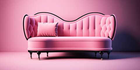 Pretty in Pink: A Fashionable and Comfortable Stylish Sofa with Luxurious Cushions in a Concept Art Room. AI Generated Art.