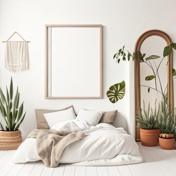 Bedroom Minimalist Plant Friendly White and Beige With Blank Canvas Painting