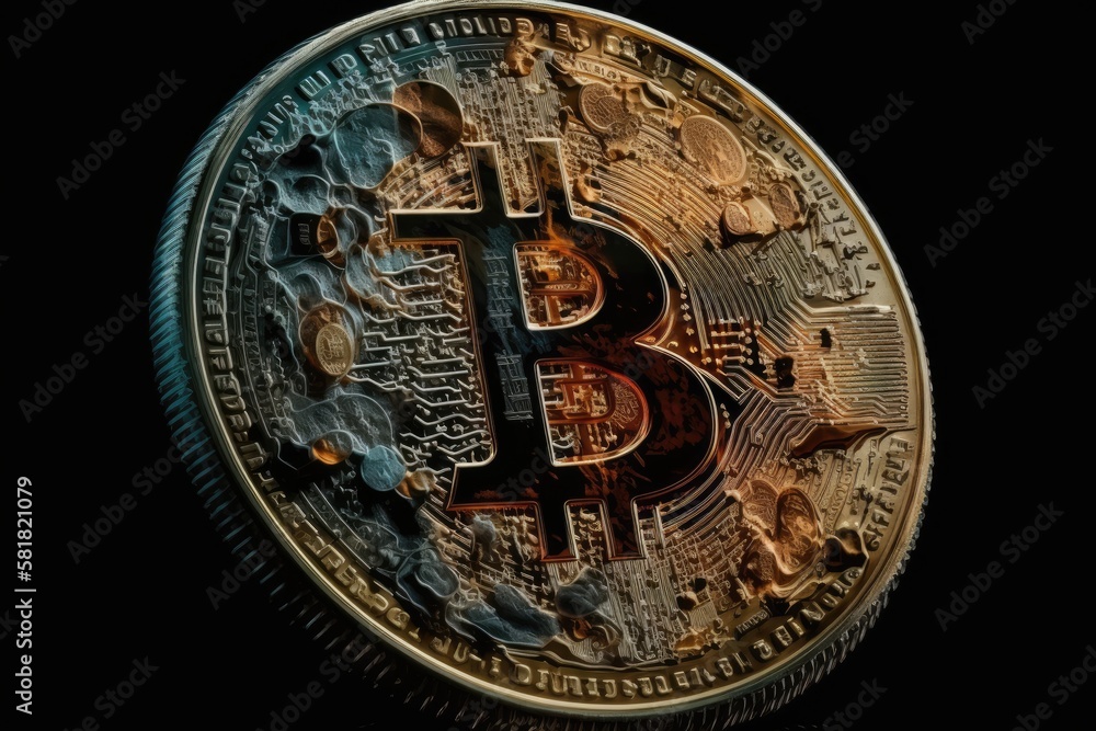 Poster bitcoin. bitcoin, btc, and bit coin are digital currencies. bitcoin coins up close and in isolation 