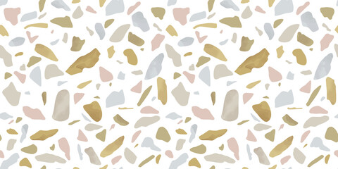 Terrazzo flooring seamless pattern with colorful marble rocks. Classic interior material background of mosaic stone. Trendy fashion print wallpaper for textile project or web backdrop.	