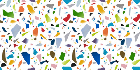 Terrazzo flooring seamless pattern with colorful marble rocks. Classic interior material background of mosaic stone. Trendy fashion print wallpaper for textile project or web backdrop.	