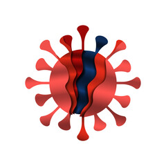 Paper cut coronavirus pathogen symbol. Medicine concept, 3d papercut illustration of red covid-19 disease on isolated background.