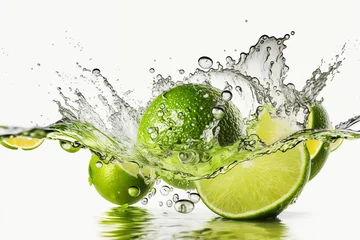 Tableau sur plexiglas  Splash of Freshness: A Lime Falling into Water - Generative ai  © Nld