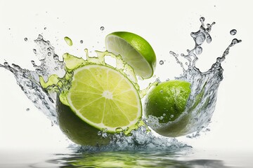 Fototapeta na wymiar A Lime Slice Dropped in Water - Generative ai