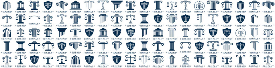 Simple elegant law firm logo collection , justice logo set , blue and white background