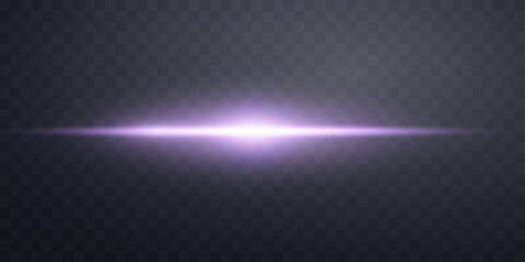 Purple horizontal lens flare. Sun flash with rays or gold spotlight and bokeh. Purple glow flare light effect. Vector illustration