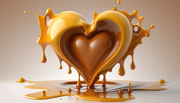 recommend clip art: Sweet caramel heart splash, love for caramel tasty 3d Generative AI background