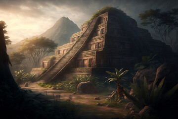 Fototapeta na wymiar Illustration of a Mayan temple, generative ai