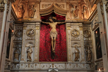 Santa Maria della Pace Church Ornate Chapel with Crucifix in Rome, Italy